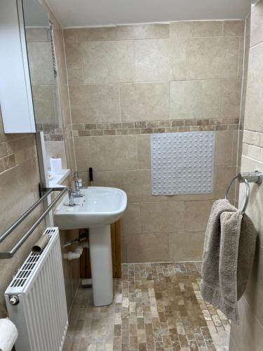 een badkamer met een wastafel en een douche bij On The Common in Cardiff