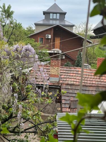 a house with a tower on top of a roof at ЕЛІТ in Svalyava