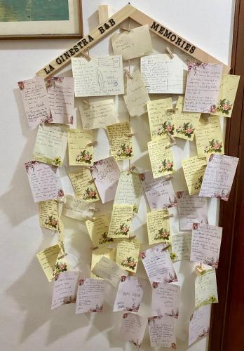 a bunch of sticky notes on a wall at LA GINESTRA B&B in Fosdinovo