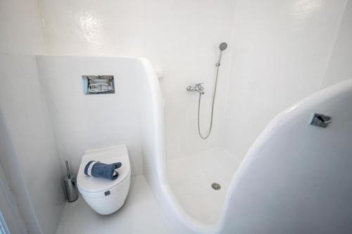 a white bathroom with a toilet and a bath tub at Caves 1880 in Oia
