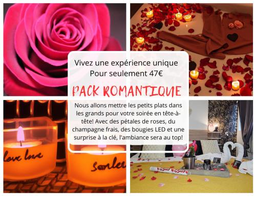 a collage of photos with a pink rose and a candle at LE CONCORDE-WIFI-Clim-Parking-3étoiles-OcKeys in Bram