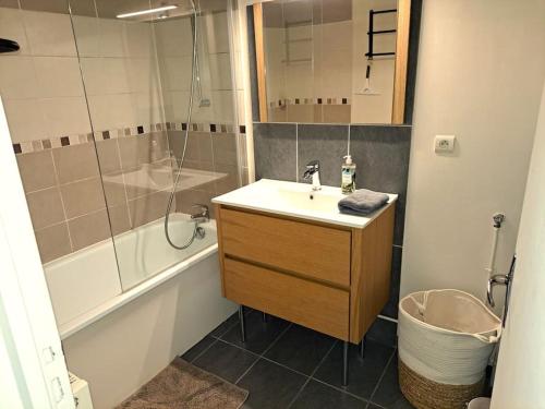 a bathroom with a sink and a shower at Suite Chanzy 69 in Reims