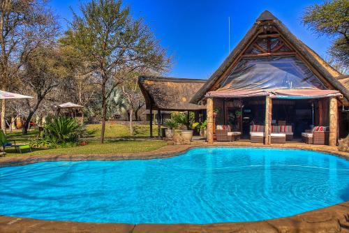 a house with a swimming pool in front of a house at Ditholo Game Lodge Bela Bela in Bela-Bela