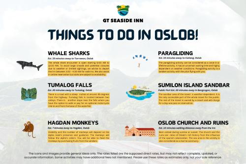 a poster for the things to do in oslo at GT Seaside Inn in Oslob