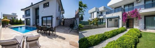 two pictures of a house with a swimming pool at Villa Kalinda close to Dalaman Airport in Dalaman