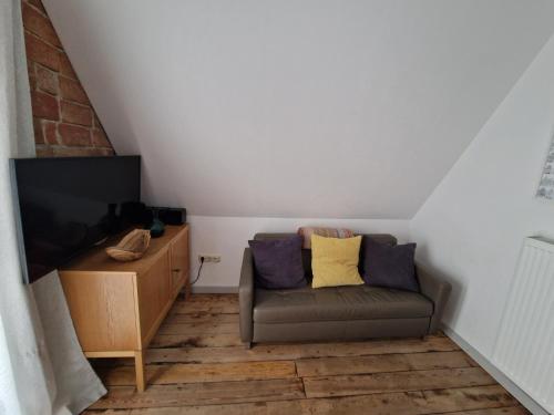 Haus Selma في لونبورغ: غرفة معيشة بها أريكة وتلفزيون