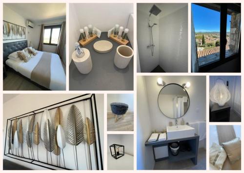 a collage of pictures of a bedroom and a bathroom at Le Château d'Argens in Les Arcs sur Argens