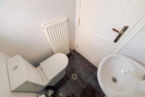 a small bathroom with a toilet and a sink at Lagonisi Luxury Escape in Lagonissi