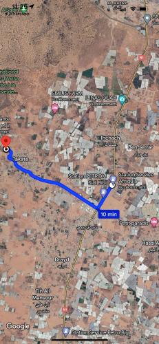 a map of a desert with a blue trail at Riad Targante Takate 2 in Takkat