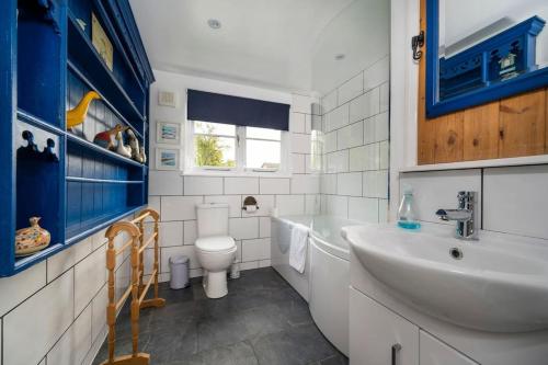 a bathroom with a sink and a toilet at Wits End Cottage in Mildenhall