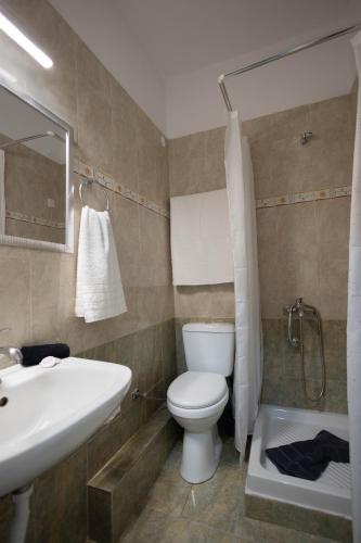 a bathroom with a toilet and a sink and a shower at Dianna Residence in Rethymno Town
