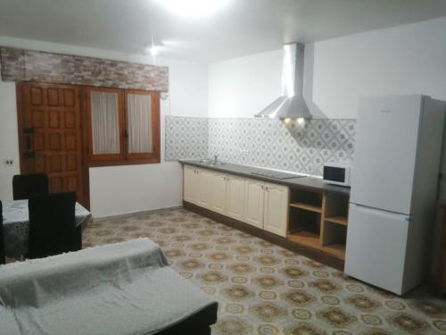 uma cozinha com um frigorífico e uma bancada em Señora Isabel em Roquetas de Mar