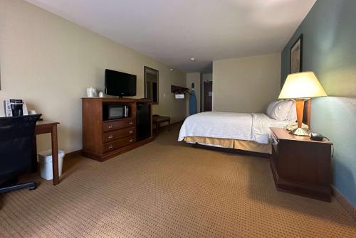 a hotel room with a bed and a flat screen tv at Wingate by Wyndham Newell in Newell