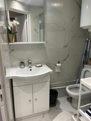 une salle de bain avec un lavabo et des toilettes dans l'établissement Chez fati, à Paris