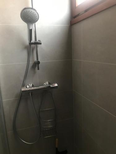 een douche met een douchekop in de badkamer bij Patio in Colmar
