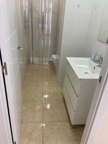 a bathroom with a shower and a toilet and a sink at Casa Valencia in Valencia