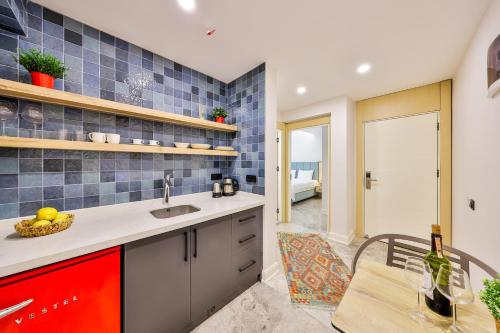 a kitchen with a sink and a counter top at Sole Vista Homes in Kas