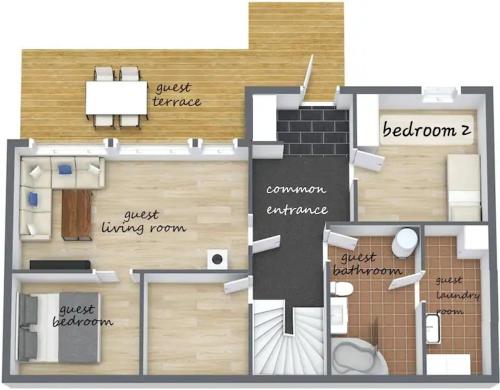 - Plano de planta de un pequeño apartamento con: en Relaxing place on Godøya, en Godøy