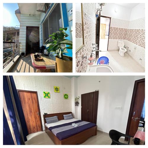 2 fotos de una habitación con cama y baño en Home UbEx, en Rishīkesh