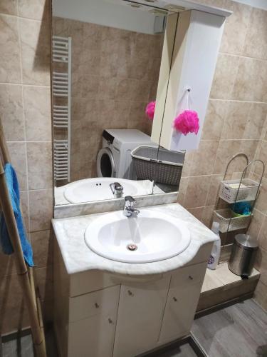 uma casa de banho com um lavatório e um espelho em Jolie bas de villa entre mer et campagne em Ollioules