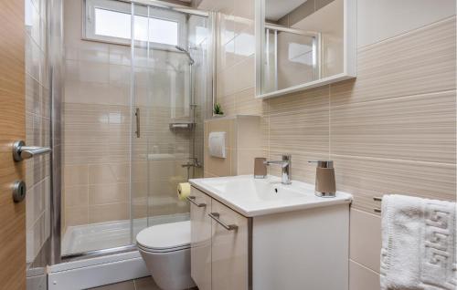 a bathroom with a toilet and a sink and a shower at Cozy Apartment In Selce With Kitchen in Selce