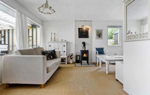 a living room with a couch and a fire place at Nice Home In Faxe Ladeplads With Wifi in Fakse Ladeplads