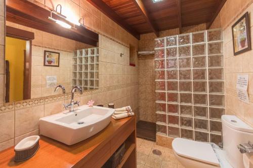 a bathroom with a sink and a toilet at El Zumacal in Valleseco