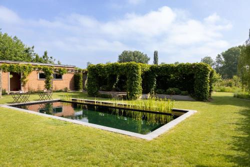 a garden with a pool in the grass at Tuss in Kortrijk