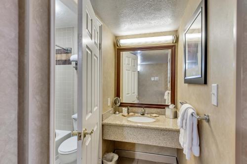 a bathroom with a sink and a mirror at Radisson Hotel Salt Lake City Airport in Salt Lake City