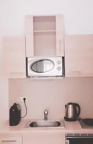 a kitchen with a sink and a microwave at Pulse in Völs