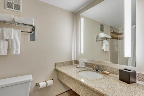 a bathroom with a sink and a mirror at Radisson Hotel Salt Lake City Airport in Salt Lake City
