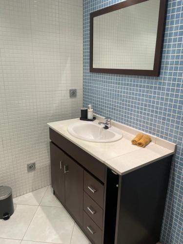 a bathroom with a sink and a mirror at Apartamento en Olvan 3 - ALBERGA in Olvan
