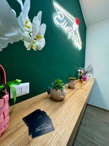 a table with plants on it in a room at EllePì Rooms in Naples