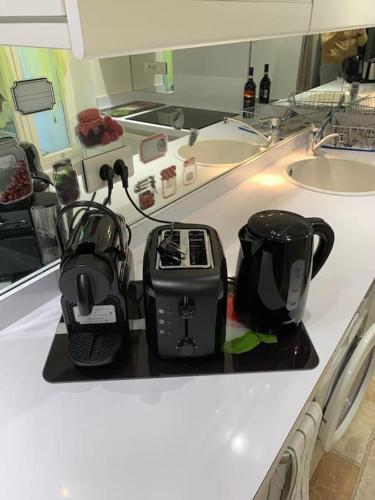 - un comptoir de cuisine avec deux appareils dans l'établissement Lovely and calm, à Cannes