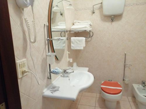 mała łazienka z umywalką i toaletą w obiekcie Hotel Acquario w mieście Campomarino