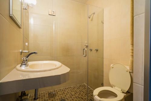 ein Bad mit einem WC und einem Waschbecken in der Unterkunft Hotel Mazatlan in Mazatlán