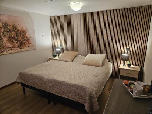 una camera con un letto con due cuscini sopra di Nautica Jansen a Maastricht