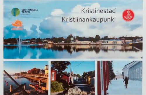 un collage de fotos de una ciudad y un lago en Apartment Tullikatu, en Kristinestad