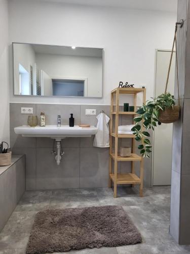 a bathroom with a sink and a mirror at ALA-Living Familien-Glück für 8 Personen Legoland in 5min in Günzburg