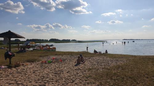 a group of people on a beach near the water at Садиба For Rest in Svityazʼ