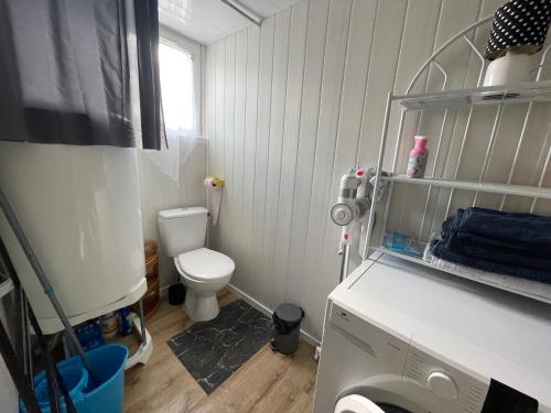 a small bathroom with a toilet and a sink at Petite maison à la mer in Sassetot-le-Mauconduit