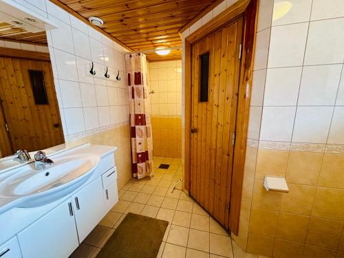 un bagno con lavandino e doccia di Sälentoppen a Sälen