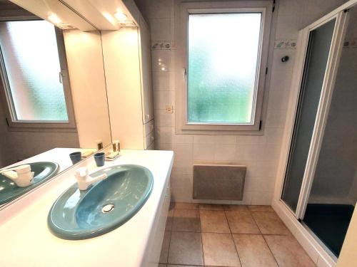 une salle de bain avec un lavabo et un miroir dans l'établissement Résidence Maison Boncelin - Charmant 2 pièces dans quartier très calme ! MAE-0011, à Aix-les-Bains