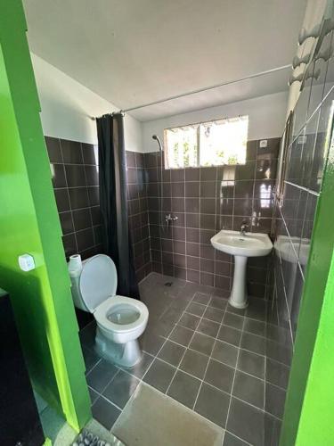 a bathroom with a toilet and a sink at LM Houses 2 in Puahua