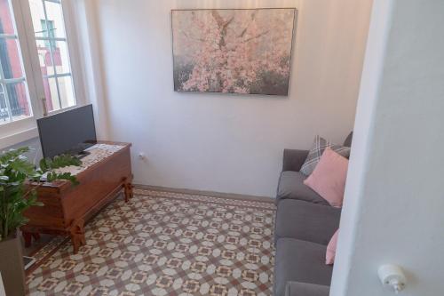 a living room with a couch and a tv at Casa Cirila in Santa Cruz de la Palma