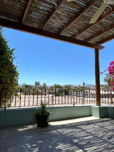 a view of the desert from a patio at Rosarito Hotel in Loreto