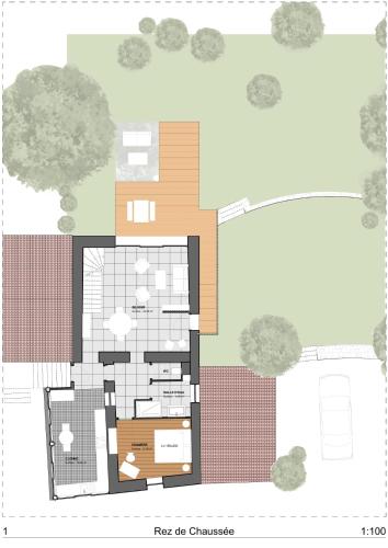 a floor plan of a house with a building at La Figueraie in Vinezac