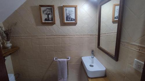 a bathroom with a white sink and a mirror at Cristeta2 in Medina de Pomar