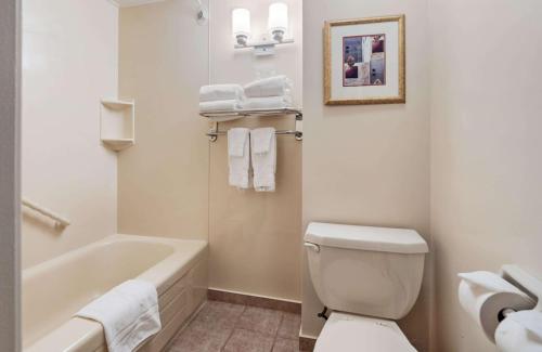 a bathroom with a toilet and a bath tub at Best Western Plus Cairn Croft Hotel in Niagara Falls