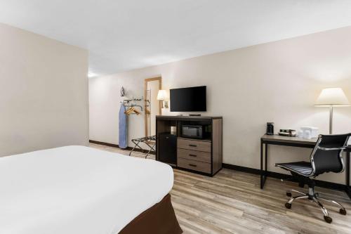 a hotel room with a bed and a desk and a tv at SureStay Hotel by Best Western Albuquerque Midtown in Albuquerque